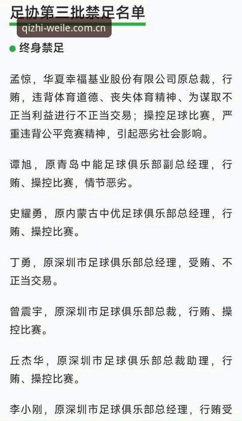 中国足协第三批禁足名单详解：17人终身禁足，48人遭重罚